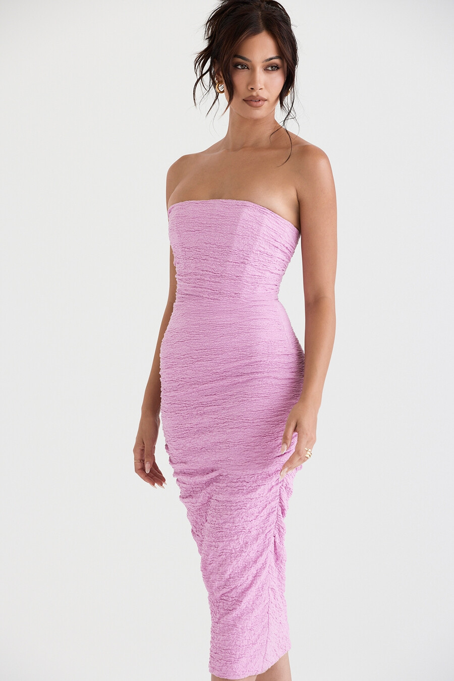abito midi con corsetto senza spalline rosa