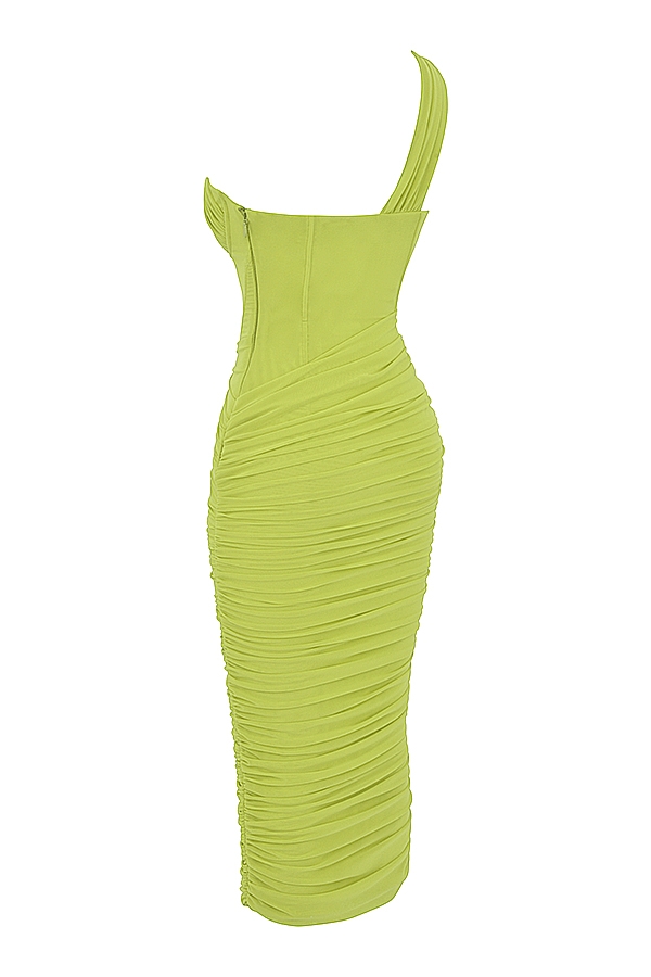 abito midi asimmetrico con ritaglio color lime