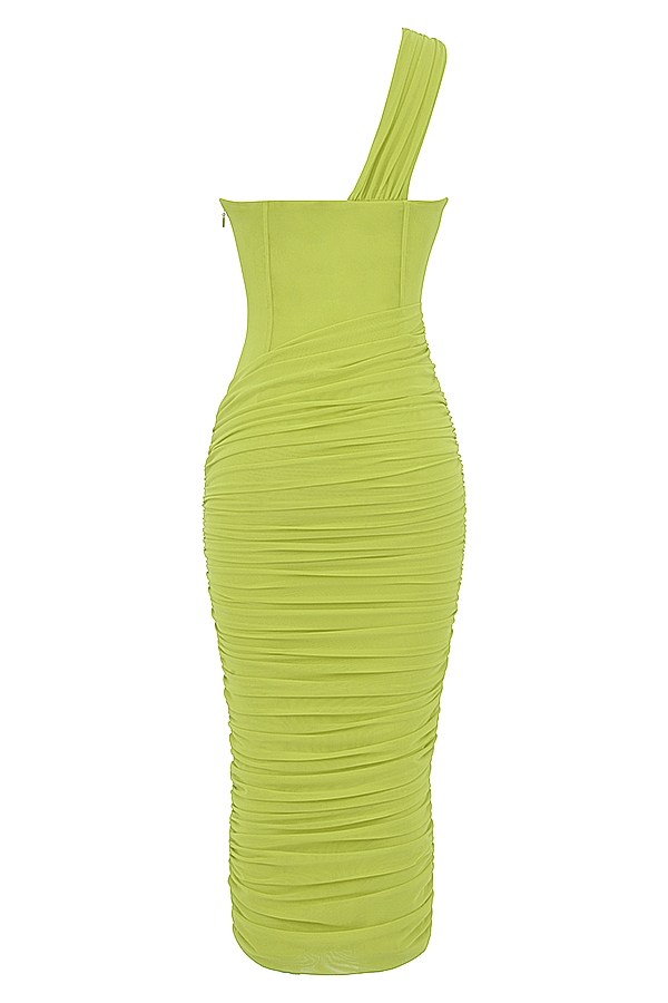 abito midi asimmetrico con ritaglio color lime