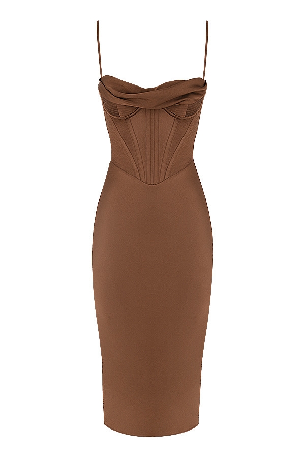 abito sottoveste in raso color cioccolato