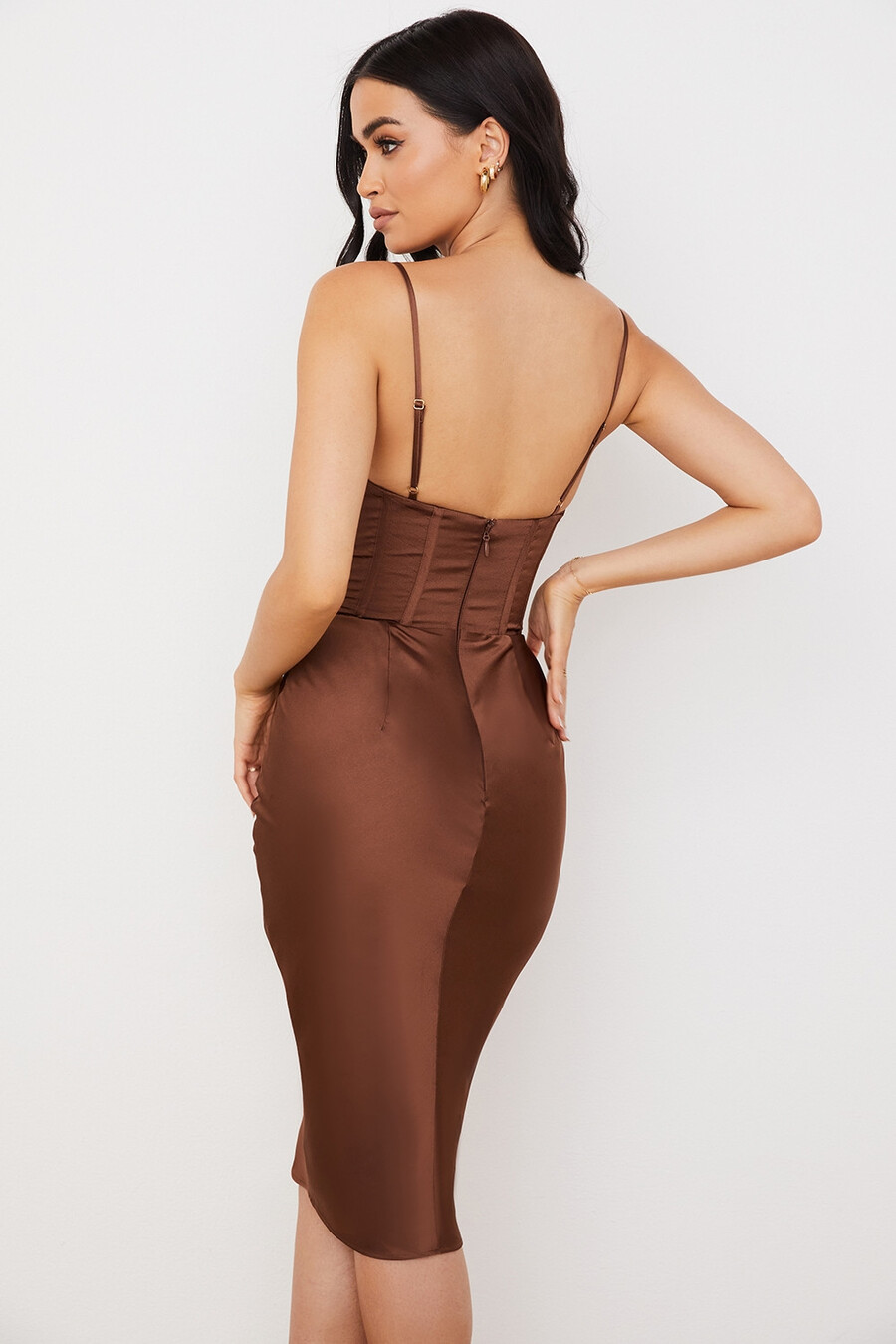 abito sottoveste in raso color cioccolato
