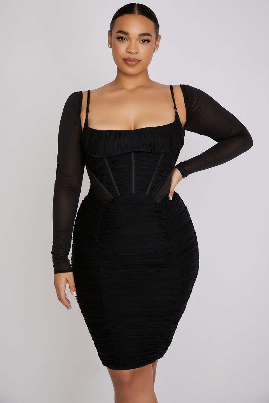 abito corsetto nero arricciato