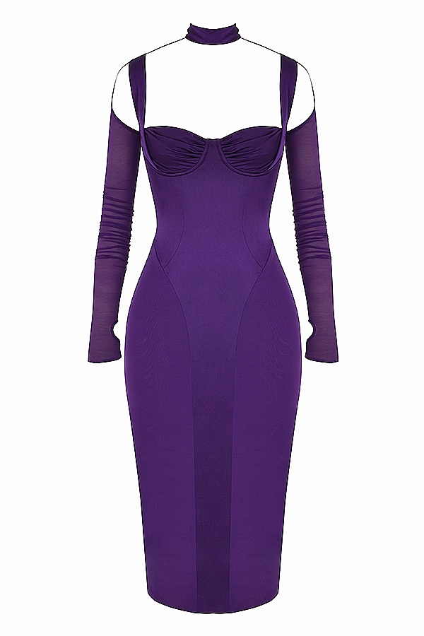 abito midi con corsetto color uva