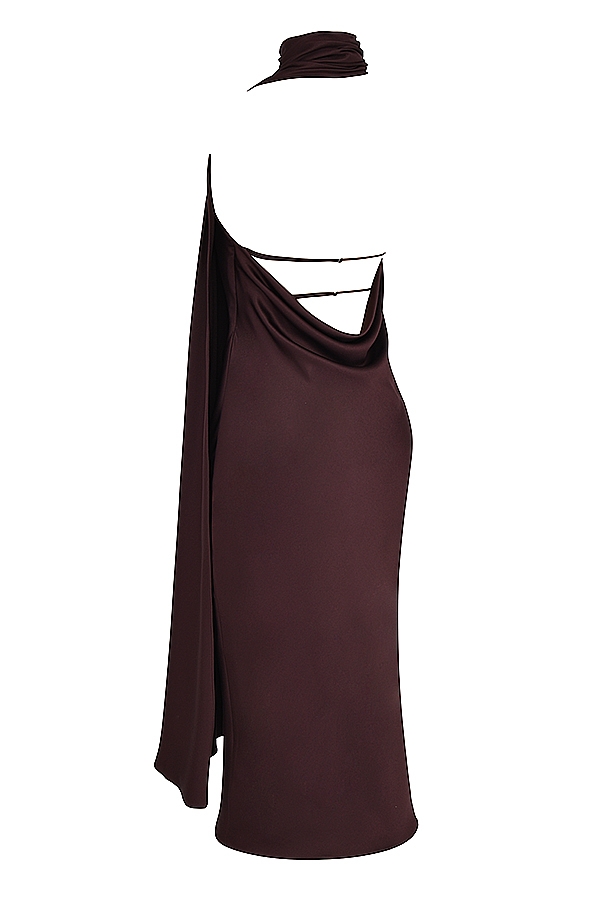 abito midi con scollo avvolgente color cioccolato