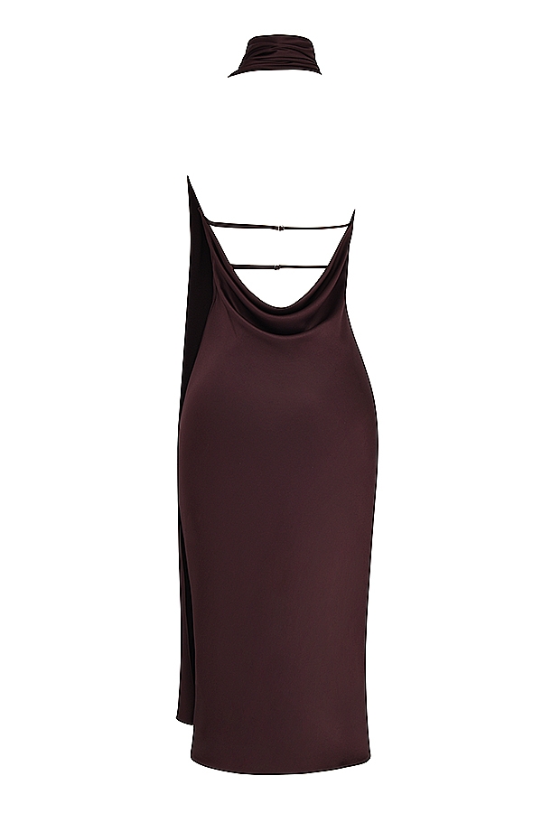 abito midi con scollo avvolgente color cioccolato
