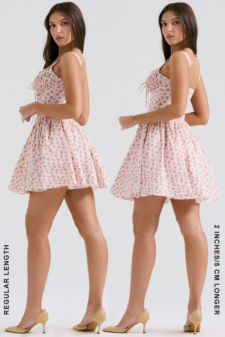 mini abito in cotone con stampa boccioli di rosa bianca