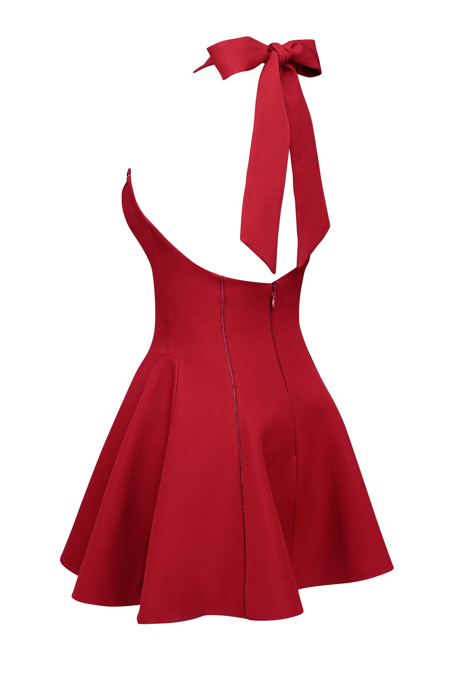 mini abito rosso con fiocco e scollo allamericana