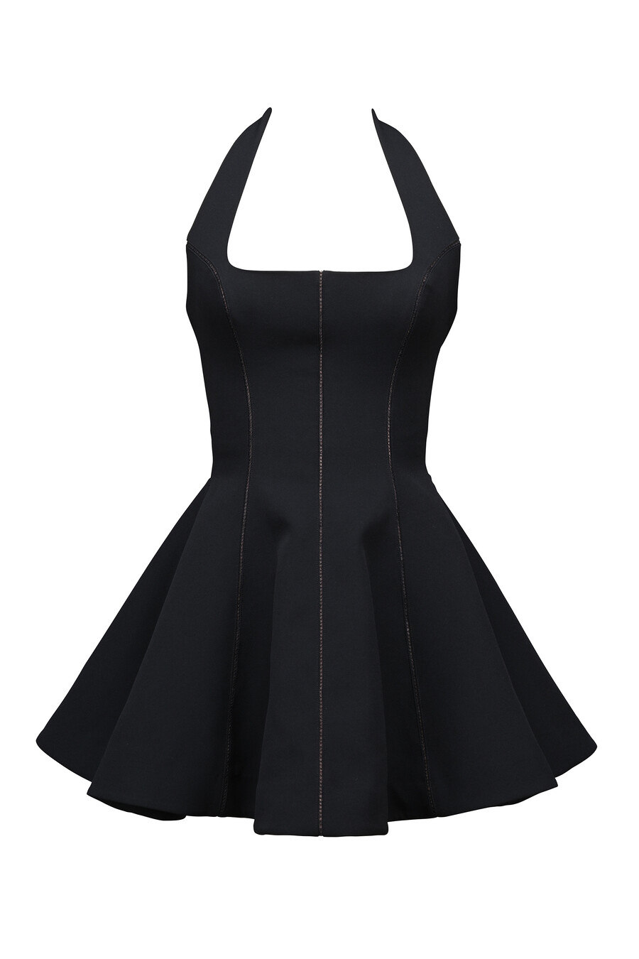 mini abito nero con fiocco e scollo allamericana