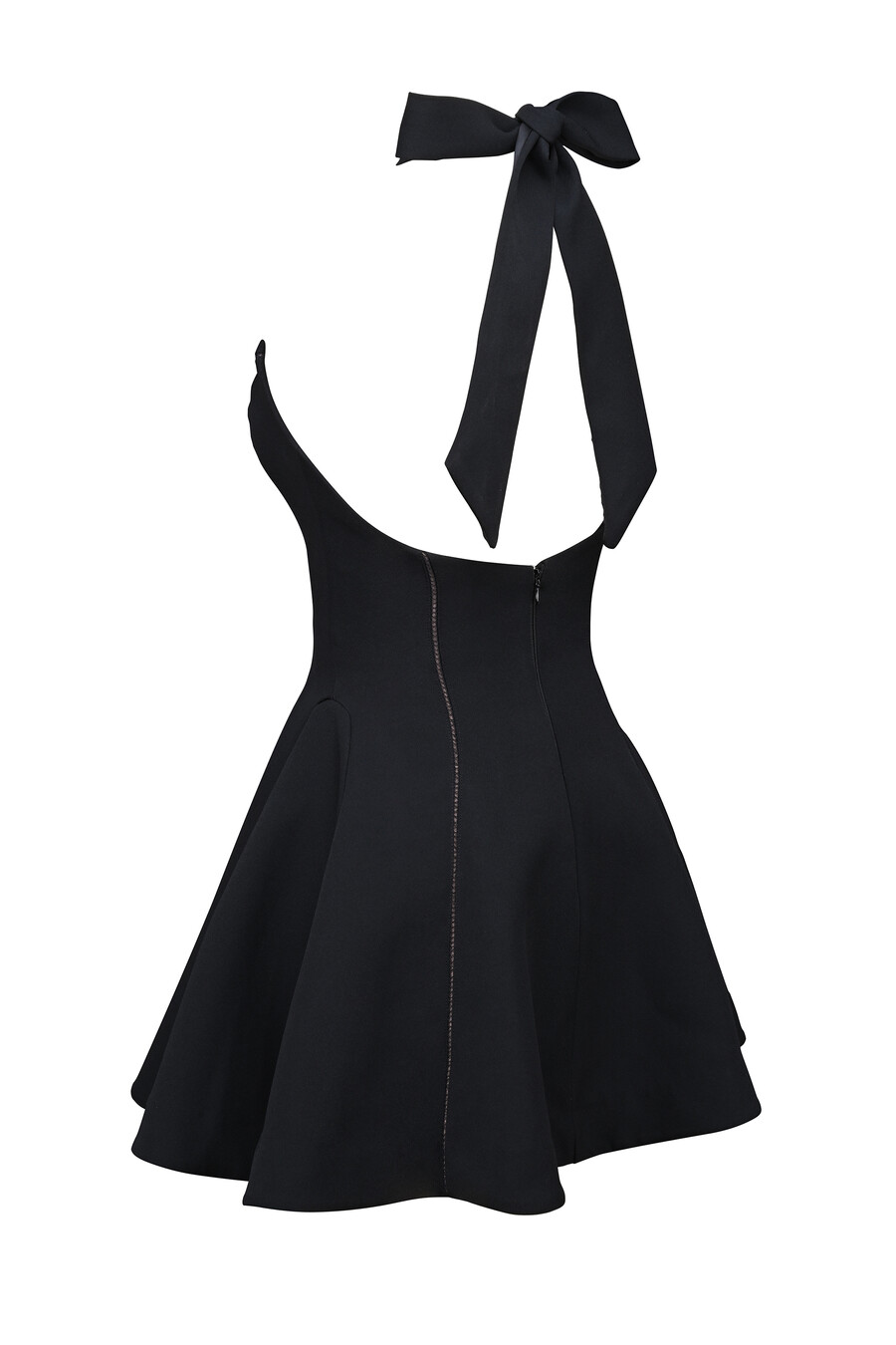 mini abito nero con fiocco e scollo allamericana