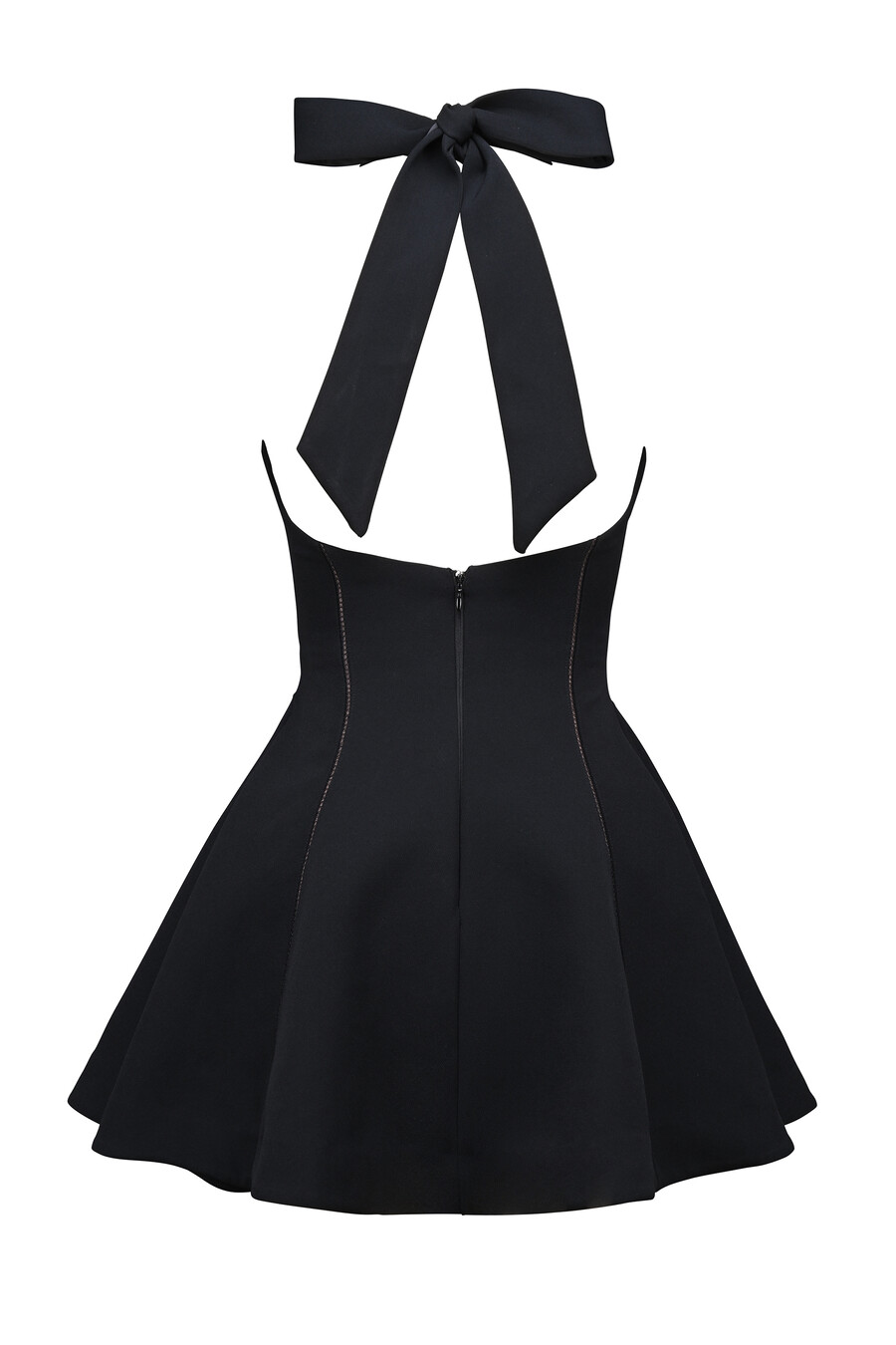 mini abito nero con fiocco e scollo allamericana