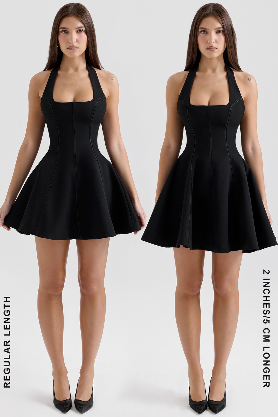 mini abito nero con fiocco e scollo allamericana