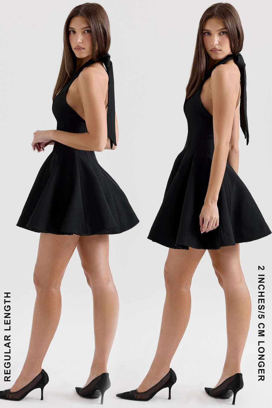 mini abito nero con fiocco e scollo allamericana