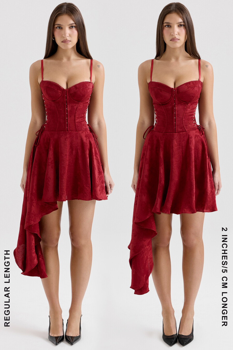 mini abito drappeggiato in raso jacquard color vino