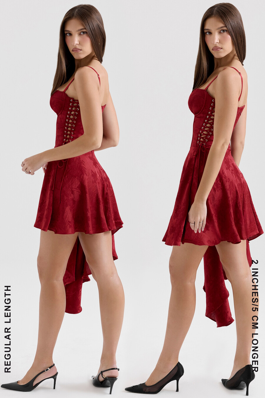 mini abito drappeggiato in raso jacquard color vino