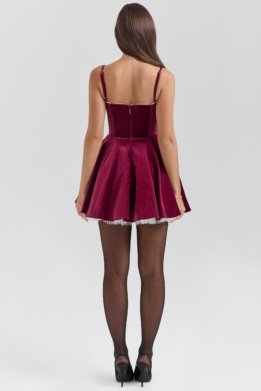 mini abito in tulle di velluto bordeaux