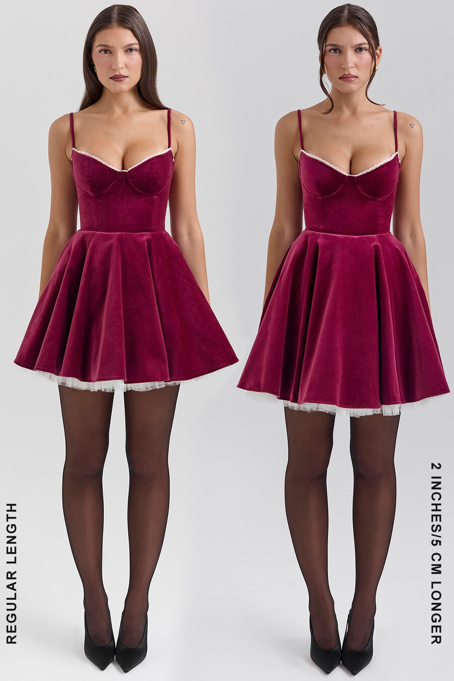 mini abito in tulle di velluto bordeaux