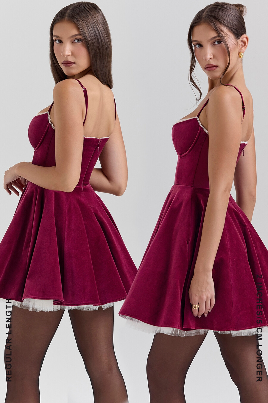 mini abito in tulle di velluto bordeaux