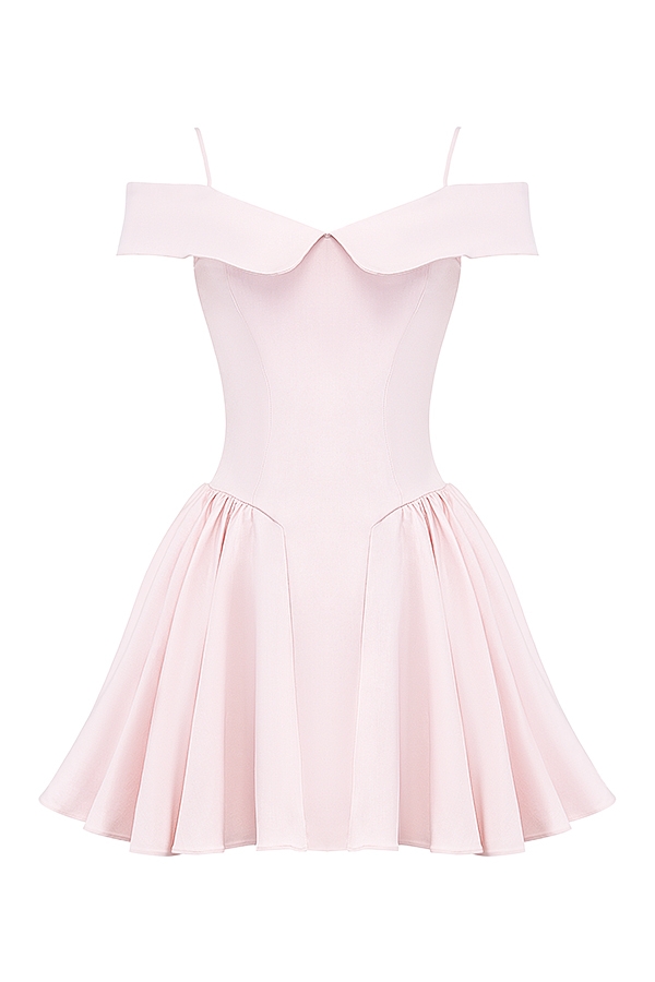 mini abito rosa ballerina con spalle scoperte