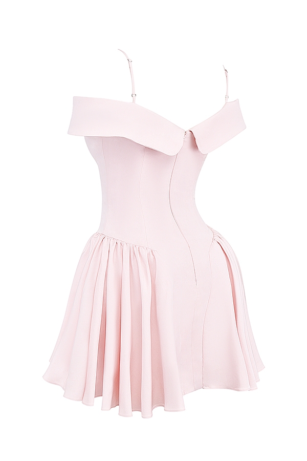 mini abito rosa ballerina con spalle scoperte