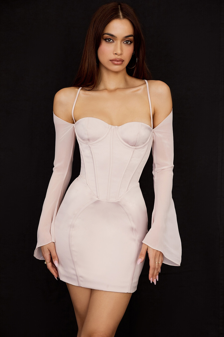 mini abito corsetto in raso di cristallo