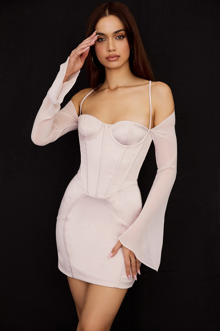 mini abito corsetto in raso di cristallo