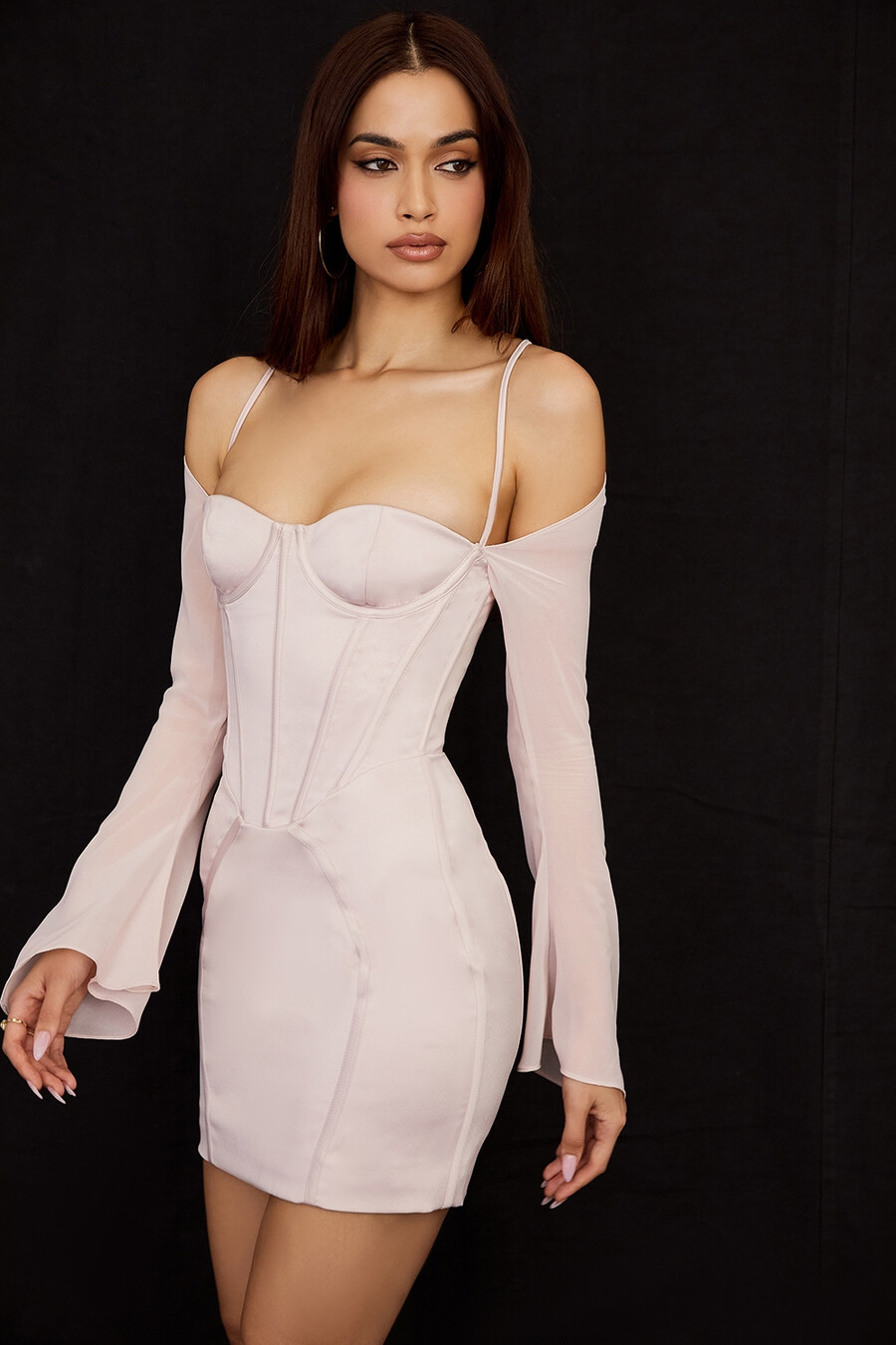 mini abito corsetto in raso di cristallo