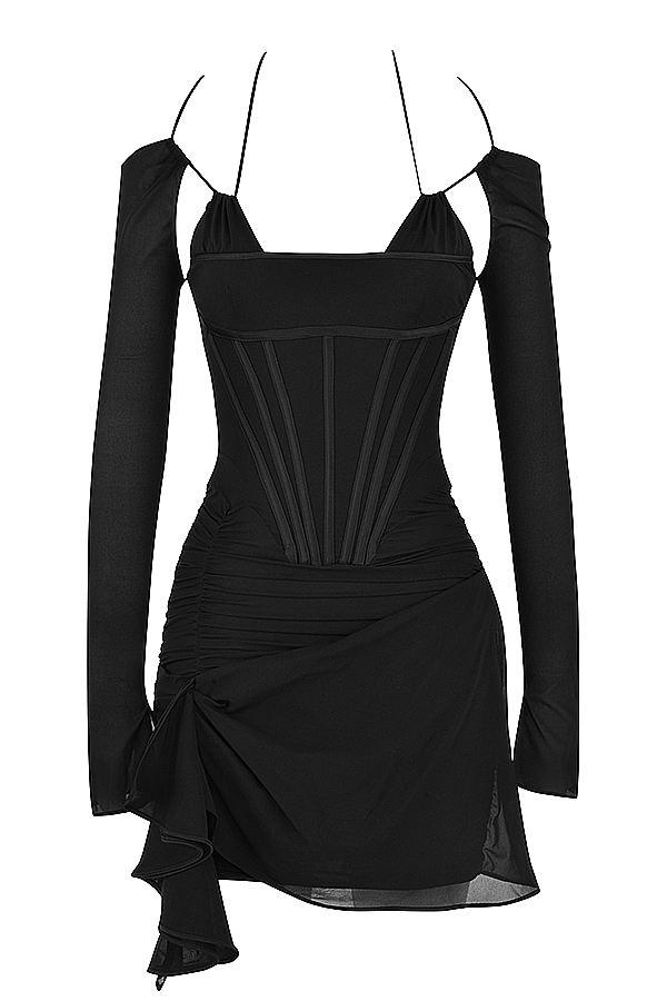 mini abito corsetto in vera seta nera