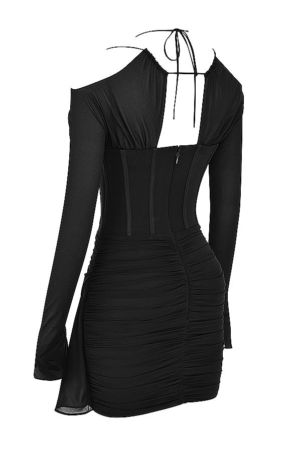 mini abito corsetto in vera seta nera