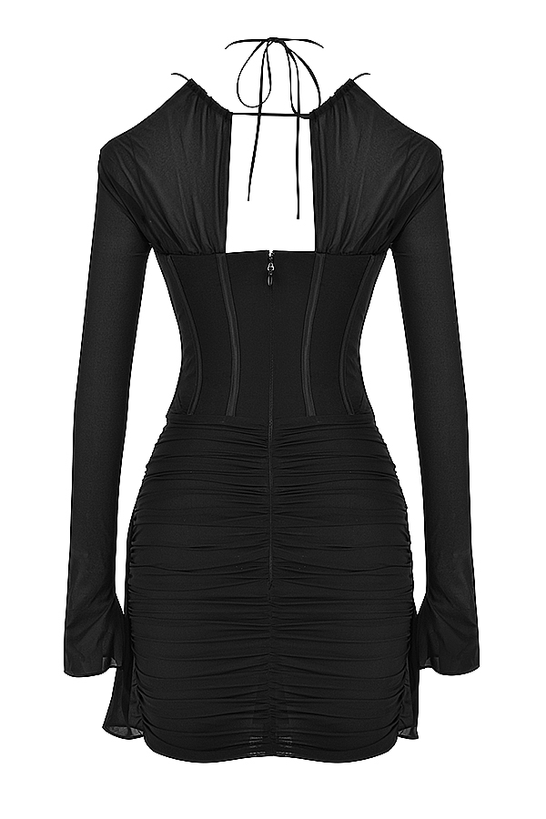 mini abito corsetto in vera seta nera