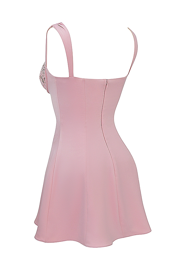 mini abito in raso rosa e pizzo