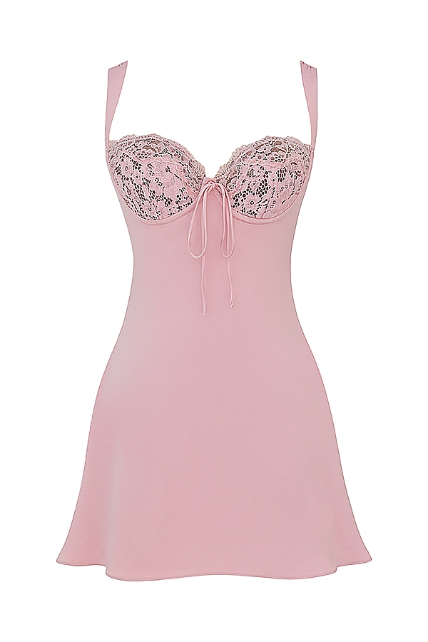 mini abito in raso rosa e pizzo