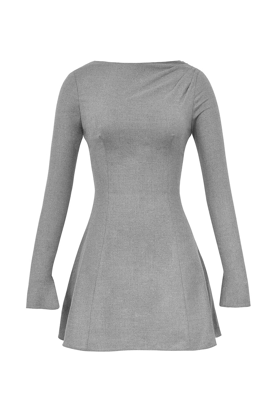 mini abito grigio a trapezio con maniche lunghe