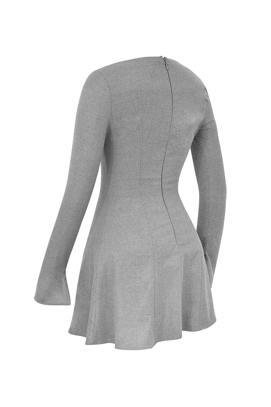 mini abito grigio a trapezio con maniche lunghe