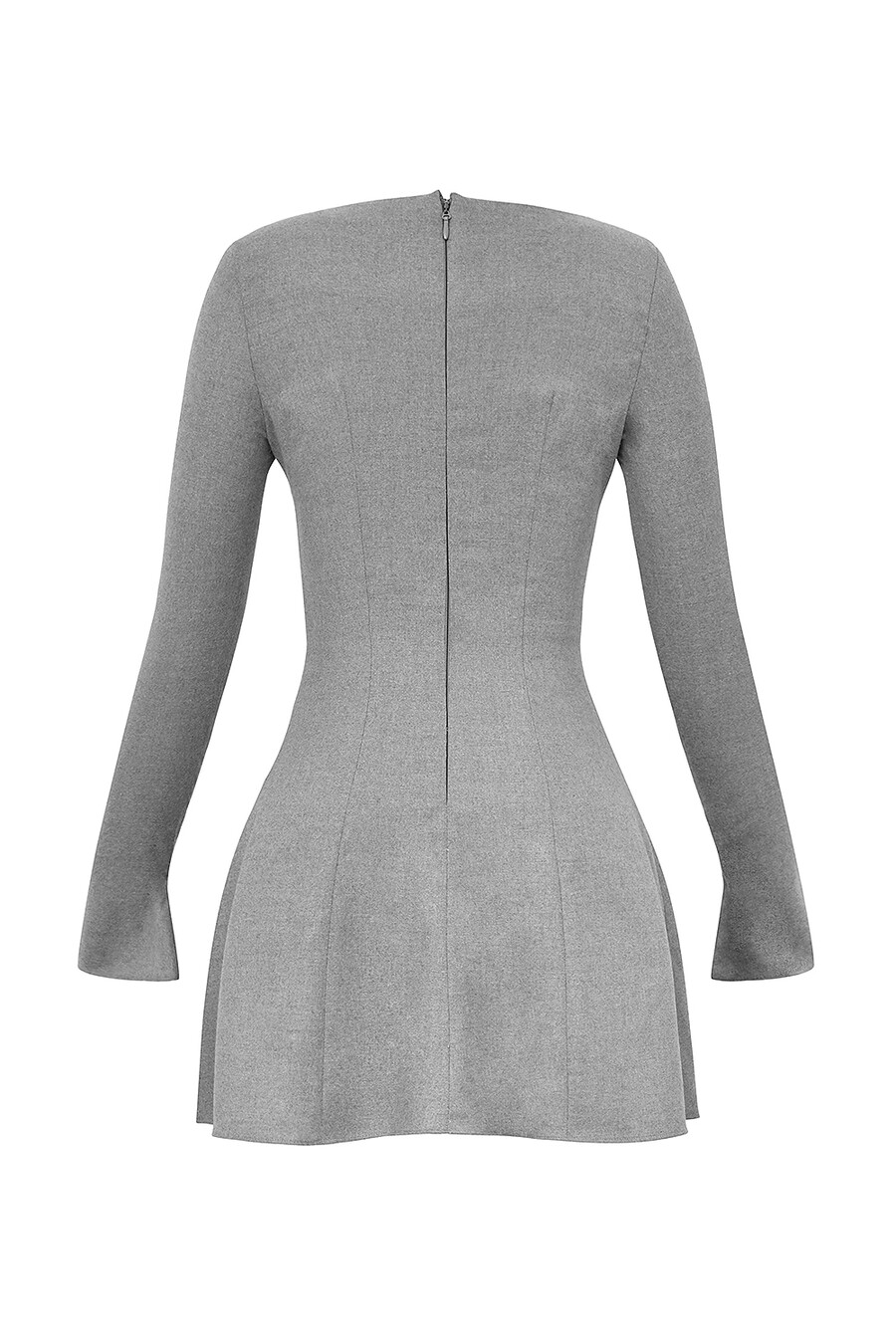 mini abito grigio a trapezio con maniche lunghe