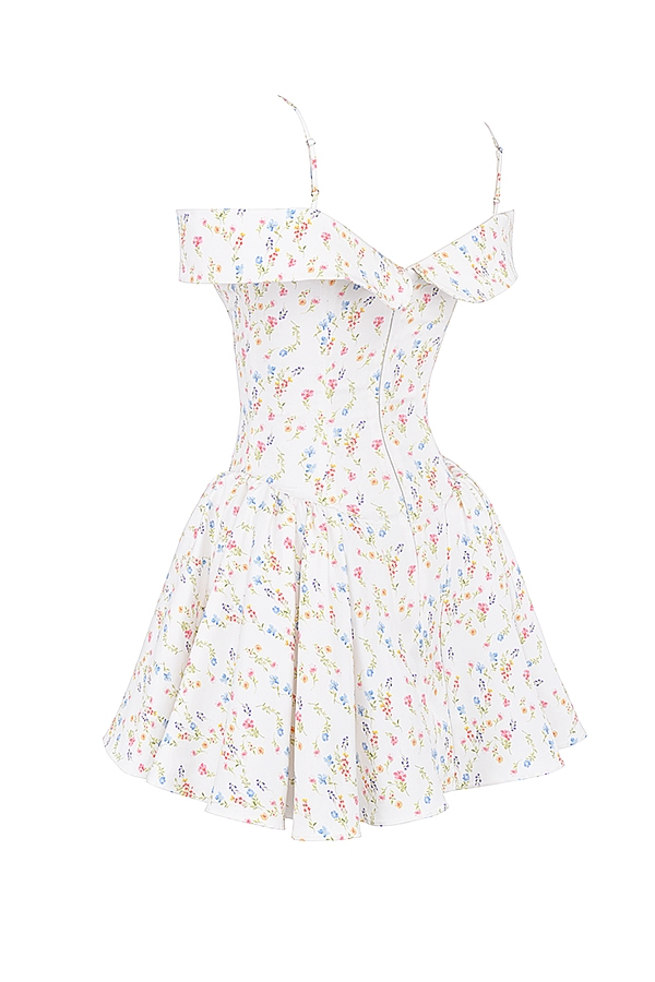 mini abito con corsetto e stampa posy bianca