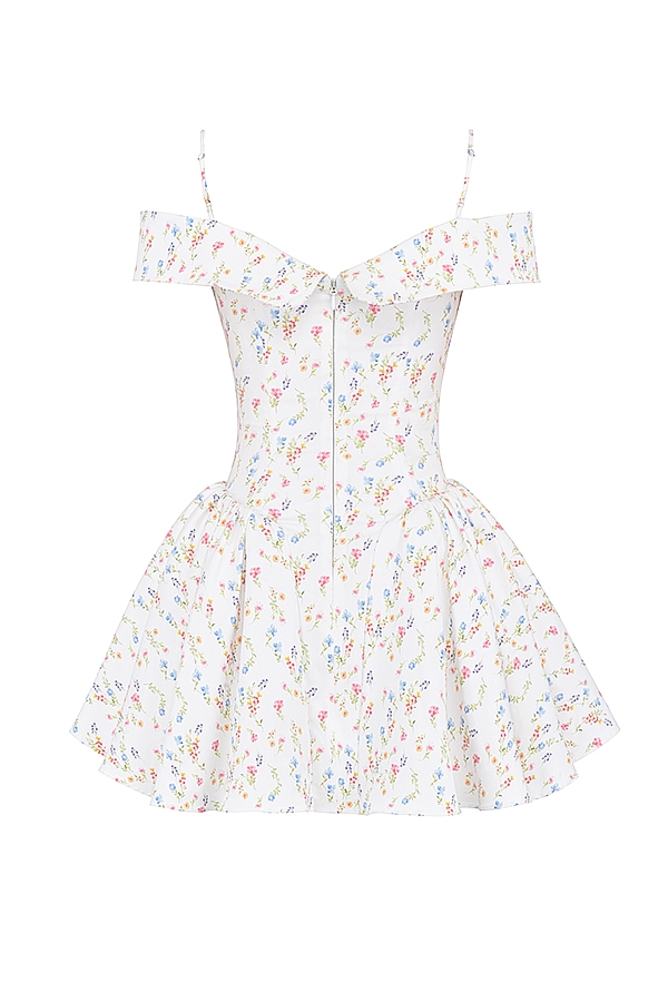 mini abito con corsetto e stampa posy bianca