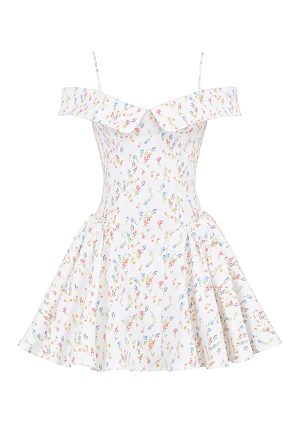 mini abito con corsetto e stampa posy bianca