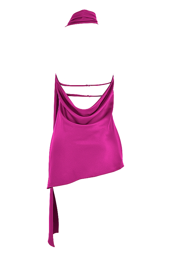 abito asimmetrico rosa shocking con scollo a v