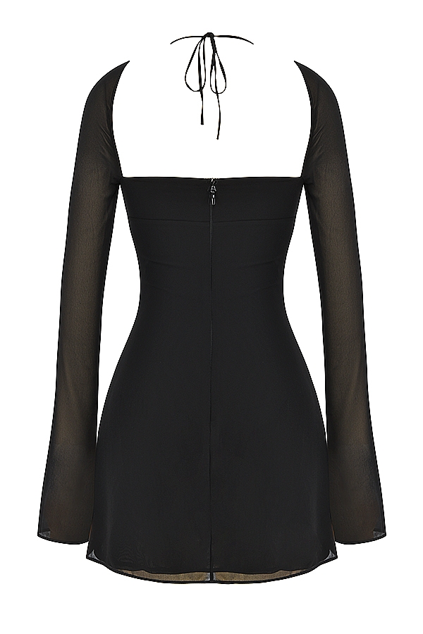 mini abito nero in chiffon con scollo allamericana