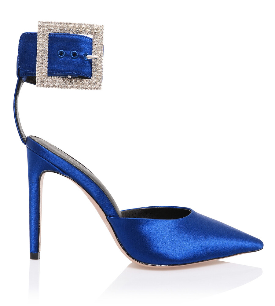 décolleté con fibbia in cristallo blu cobalto