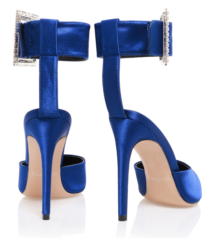 décolleté con fibbia in cristallo blu cobalto
