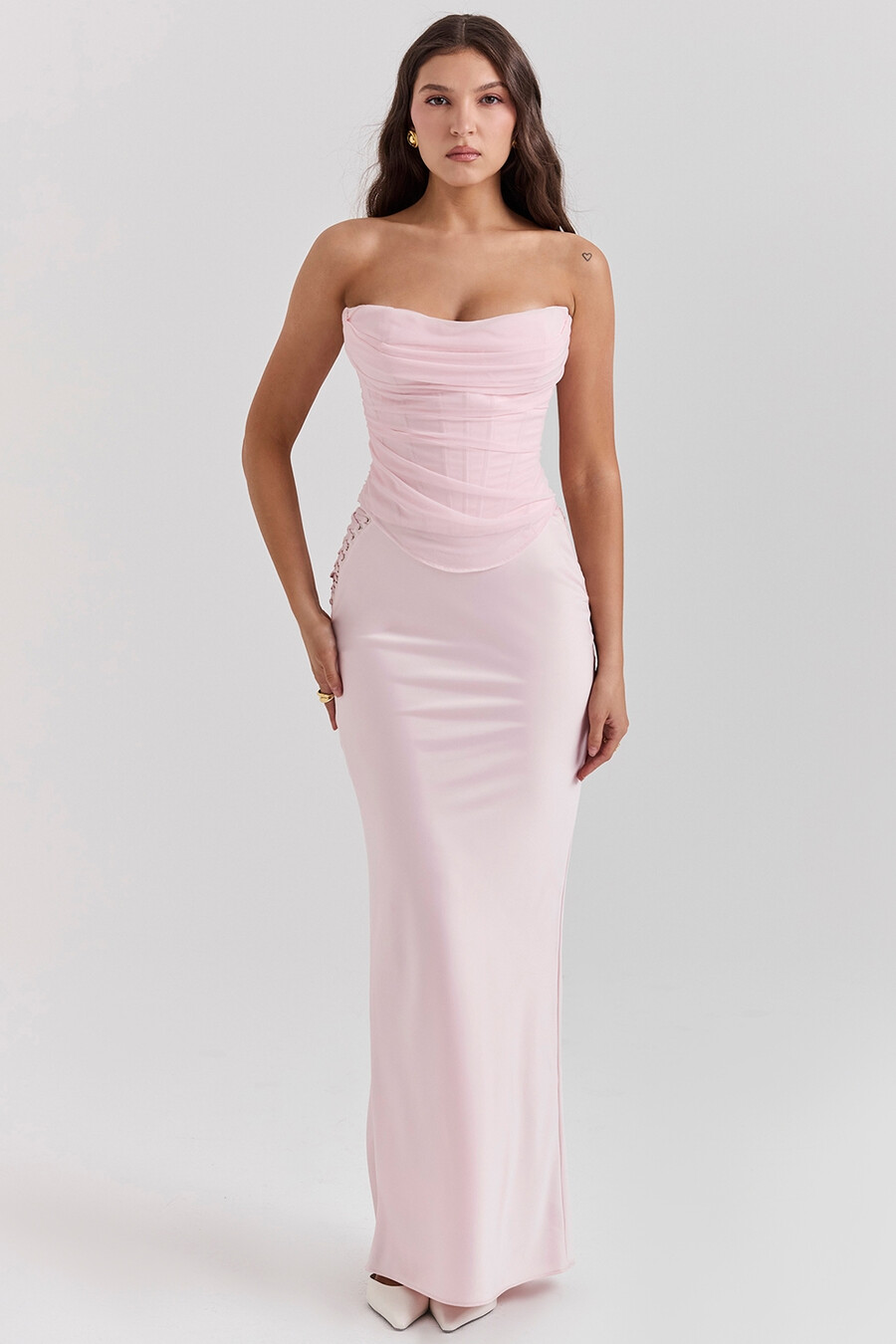 gonna lunga in raso rosa ballerina