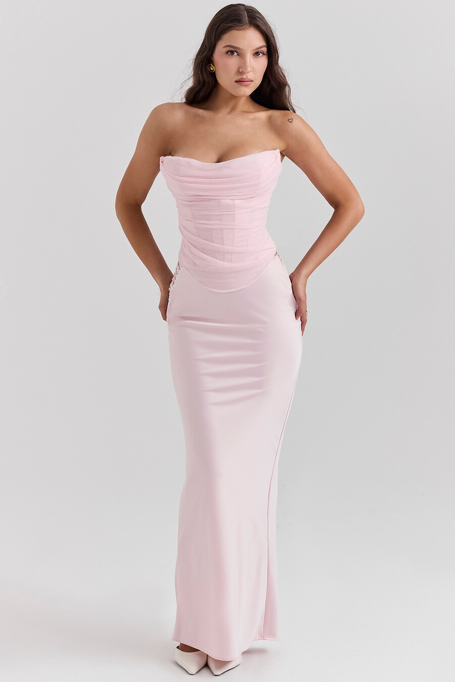 gonna lunga in raso rosa ballerina