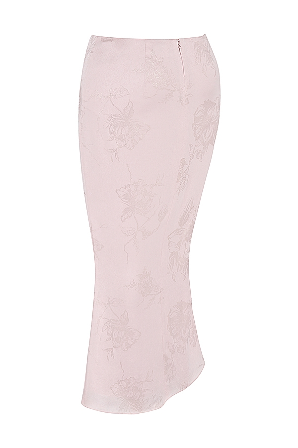 gonna midi in raso floreale metallizzato rosa