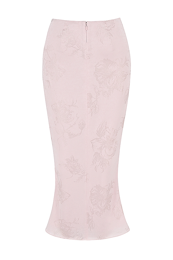 gonna midi in raso floreale metallizzato rosa