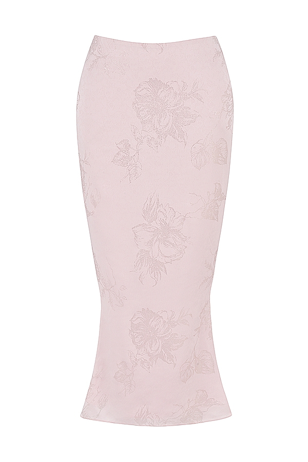 gonna midi in raso floreale metallizzato rosa