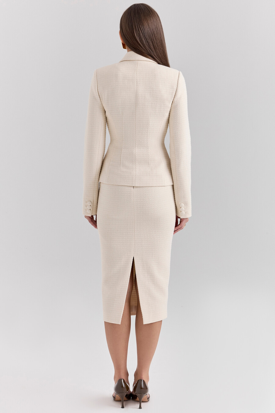 gonna midi a tubino in bouclé color crema