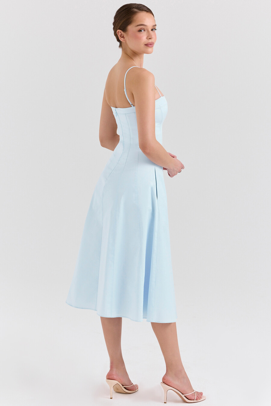abito estivo midi a trapezio in cotone elasticizzato blu morbido