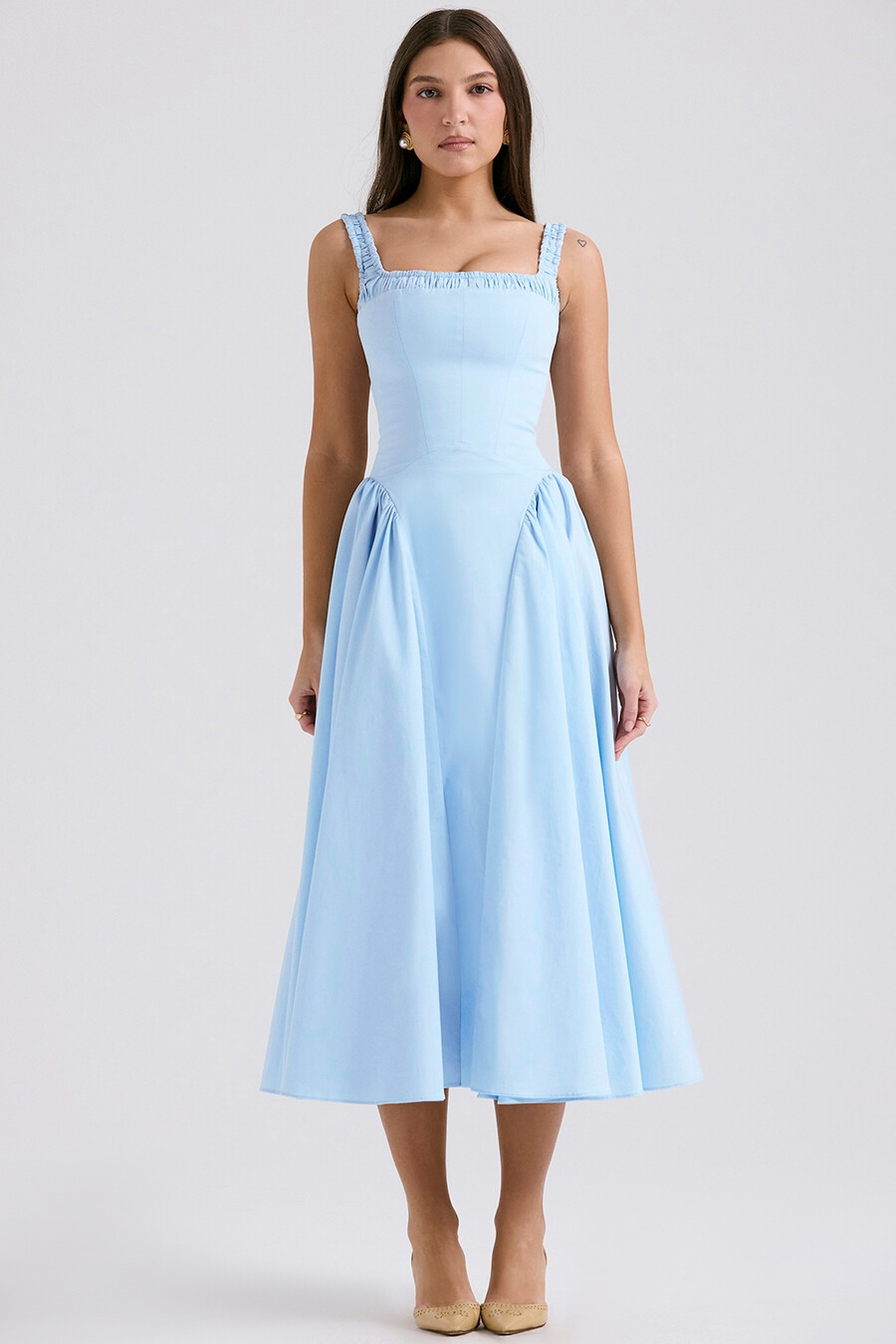 abito estivo midi in cotone azzurro italiano