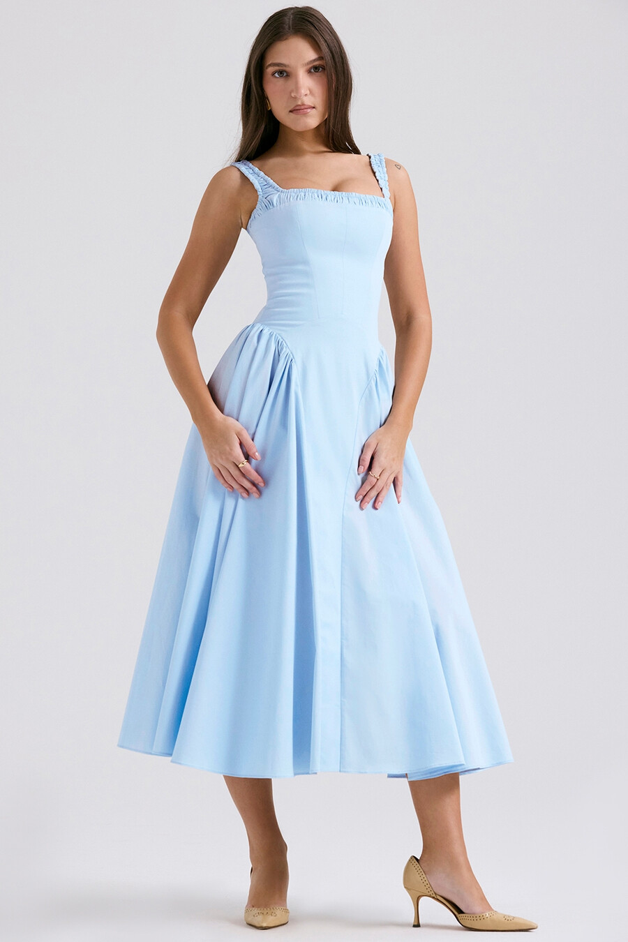 abito estivo midi in cotone azzurro italiano